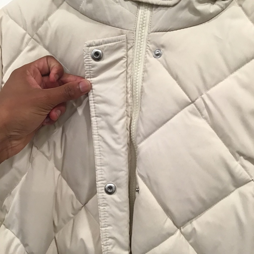 Lauren Ralph Lauren Quilted Puffer Coat Women Large Cream Good Hooded Parka New - Picture 11 of 16